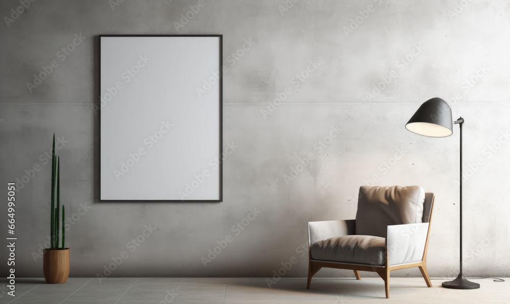 Floor lamp and posters over concrete wall 3d rendering. Floor lamp and posters over concrete wall 3d rendering.