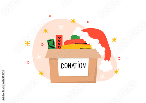 Christmas donation. Cute Christmas donation box. Vector illustration.