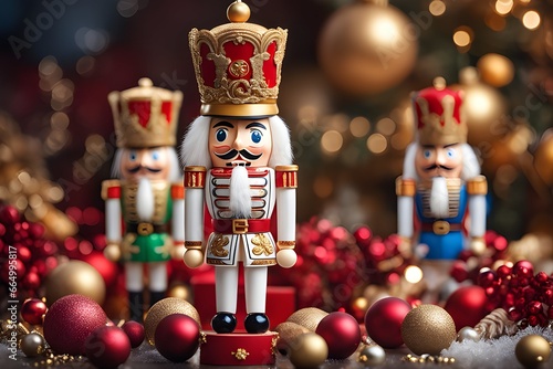 Christmas wooden soldier decoration with luxurious crown  Generative Ai 