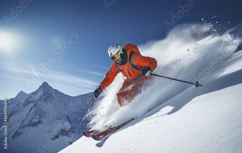 Skier Skiing On Mountain Slope. AI Generated