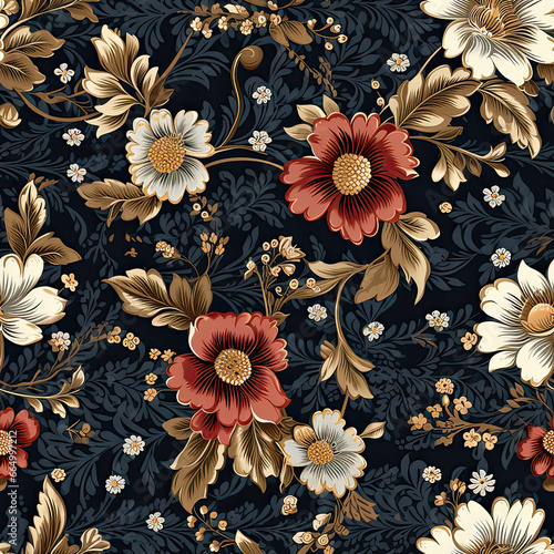 seamless fabric pattern that combines vintage charm with intricate floral motifs