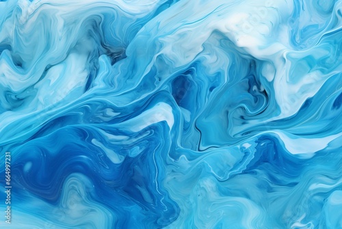 Abstract artwork featuring flowing blue liquid waves. Generative AI