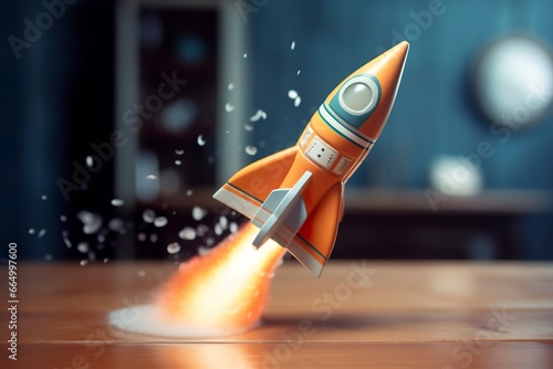 Toy rocket takes off business and finances success concept.