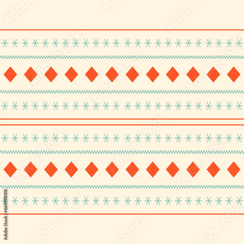 Christmas and New Year seamless pattern. Fair Isle flat knitting pattern in blue white and red with Scandinavian snowflakes for winter hat, sweater, jumper, paper or other designs.