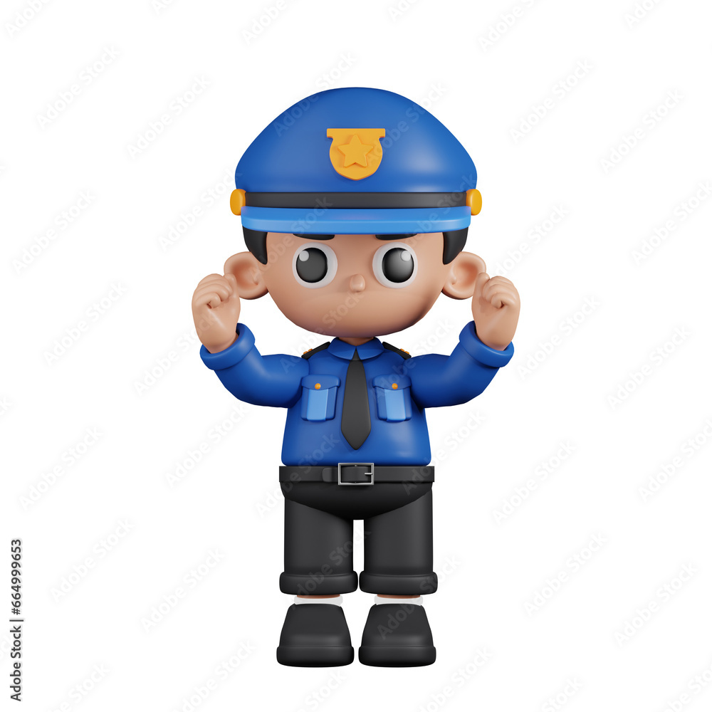 3d Character Policeman Excited Pose. 3d render isolated on transparent backdrop. 3d Character Policeman Excited Pose. 3d render isolated on transparent backdrop.