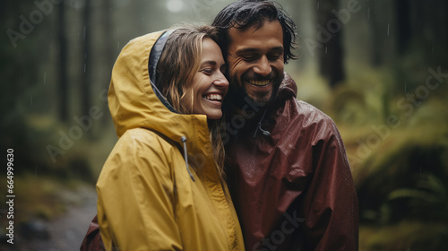 Couple in raincost gugging Generative Ai