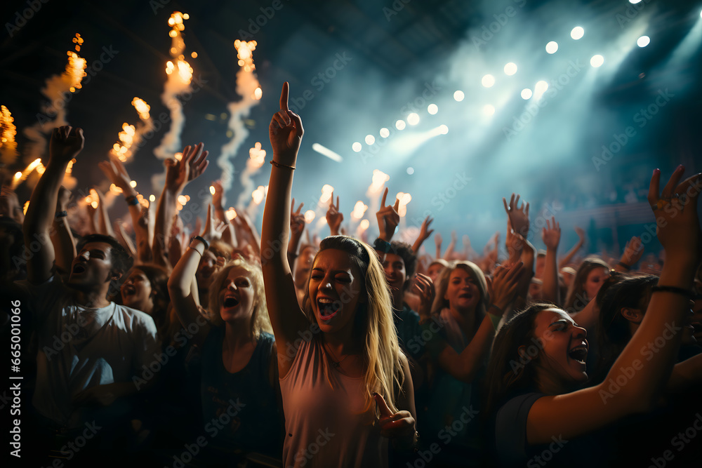crowd of people dancing at concert	 - obrazy, fototapety, plakaty 
