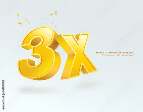 3x yellow number symbols. 3D vector illustration template. Isolated on white background.