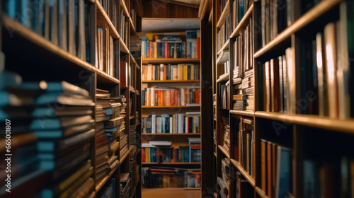 Books neatly lined up on shelves inside a closet © didiksaputra