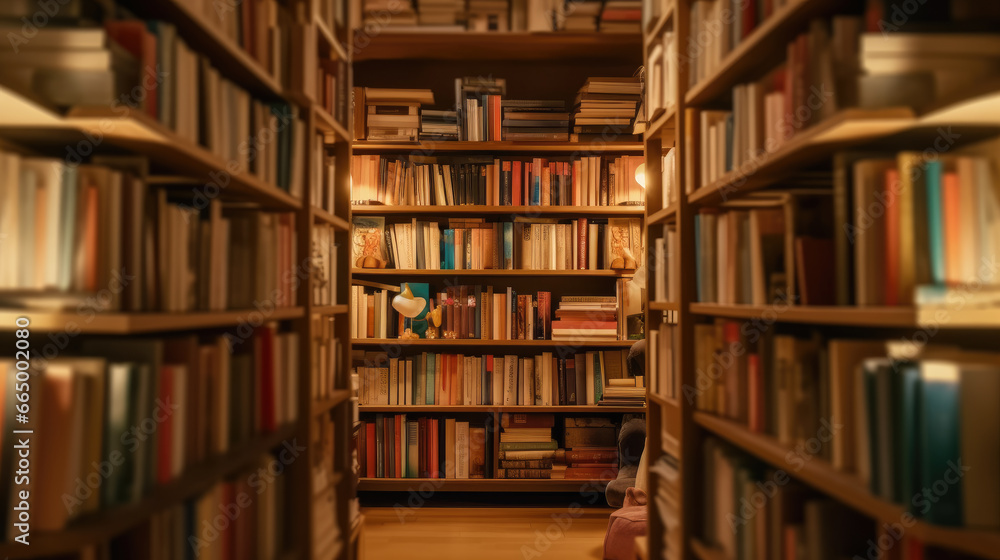 Books neatly lined up on shelves inside a closet Books neatly lined up on shelves inside a closet