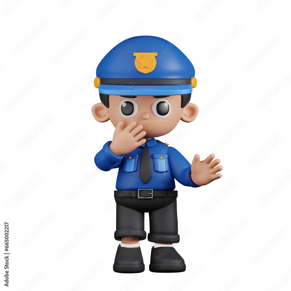 3d Character Policeman Surprised Pose. 3d render isolated on transparent backdrop. 3d Character Policeman Surprised Pose. 3d render isolated on transparent backdrop.