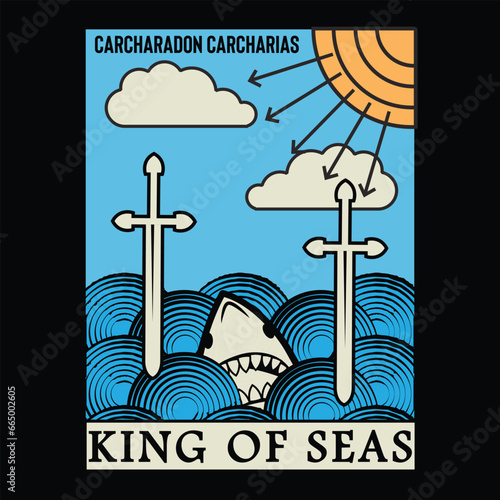 Vectorel illustration of tarot card with  shark. T shirt graphics. vector.