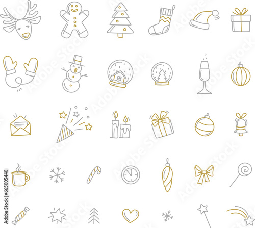 Wallpaper Mural Merry Christmas Happy New Year festive icons set. Torontodigital.ca