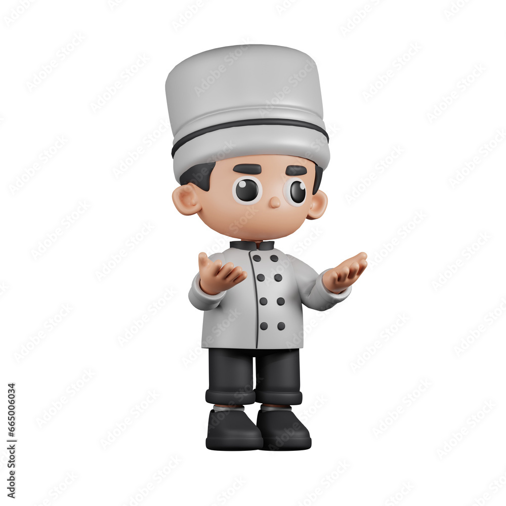 3d Character Chef Angry Pose. 3d render isolated on transparent backdrop.