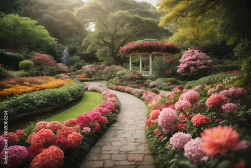 Walkway to Beautiful Garden of Attractive flowers © Anime & Nature