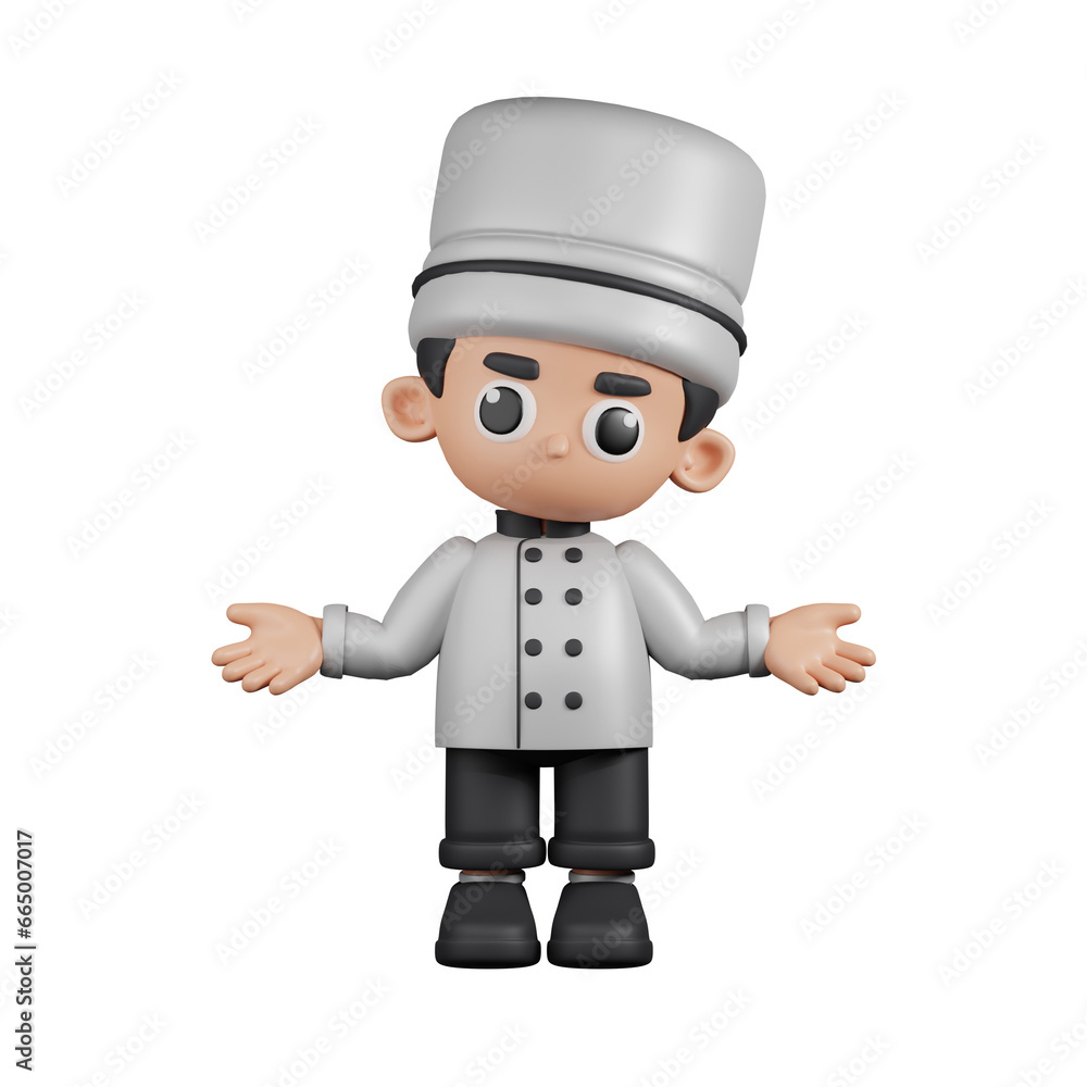 3d Character Chef Doing The No Idea Pose. 3d render isolated on transparent backdrop. 3d Character Chef Doing The No Idea Pose. 3d render isolated on transparent backdrop.