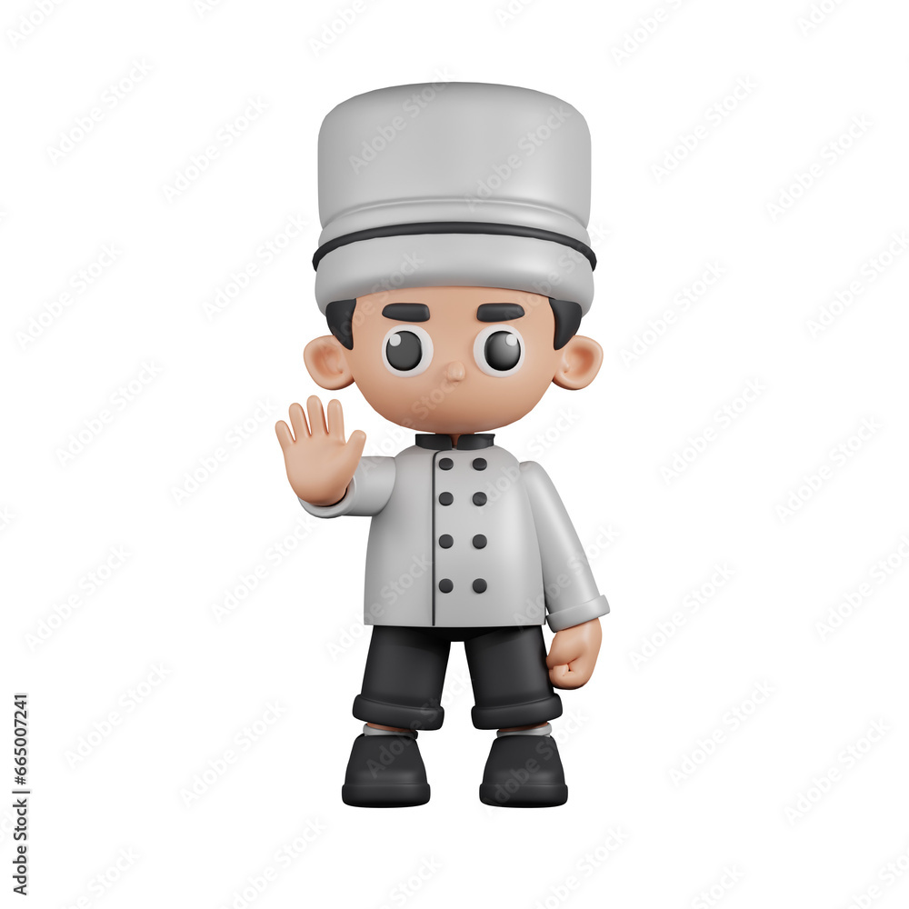 3d Character Chef Doing The Stop Sign Pose. 3d render isolated on transparent backdrop. 3d Character Chef Doing The Stop Sign Pose. 3d render isolated on transparent backdrop.