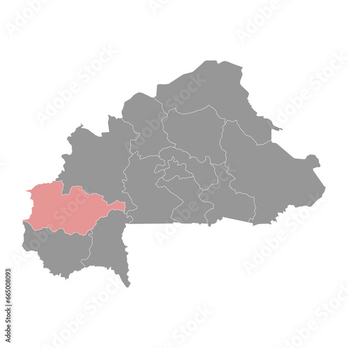 Hauts Bassins region map, administrative division of Burkina Faso. Vector illustration.