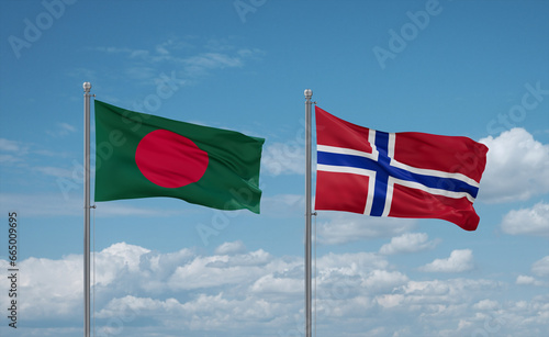 Norway and Bangladesh flags, country relationship concept