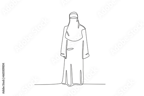 A girl wearing a veil. Niqab one-line drawing