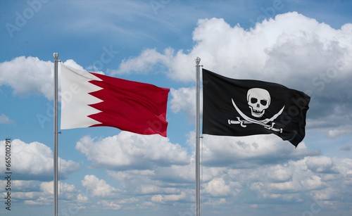 Fotografie Pirate and Bahrain flags, country relationship concept
