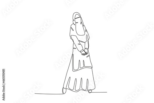 A woman wears the niqab gracefully. Niqab one-line drawing