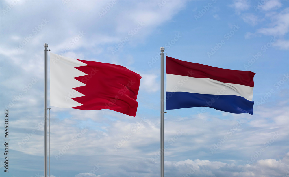 Netherlands and Bahrain flags, country relationship concept Netherlands and Bahrain flags, country relationship concept