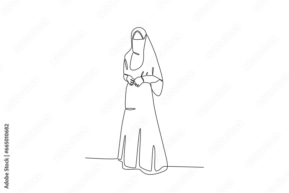 A woman wearing Arabic clothes. Niqab one-line drawing