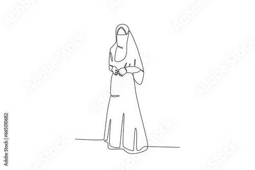 A woman wearing Arabic clothes. Niqab one-line drawing