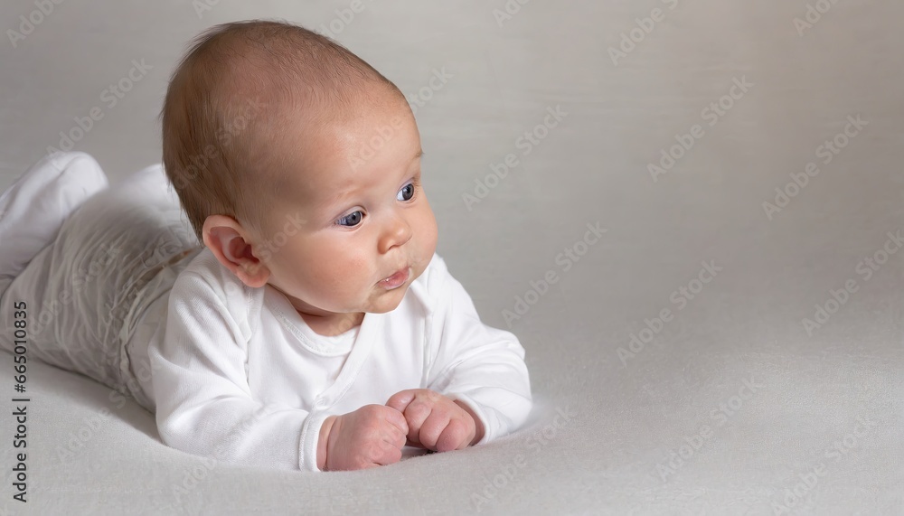 Newborn Wonder: Adorable Baby Boy Gazing Ahead with Copyspace