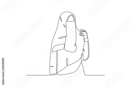 A girl wearing Muslim clothes. Niqab one-line drawing