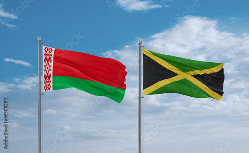 Jamaica and Belarus flags, country relationship concept