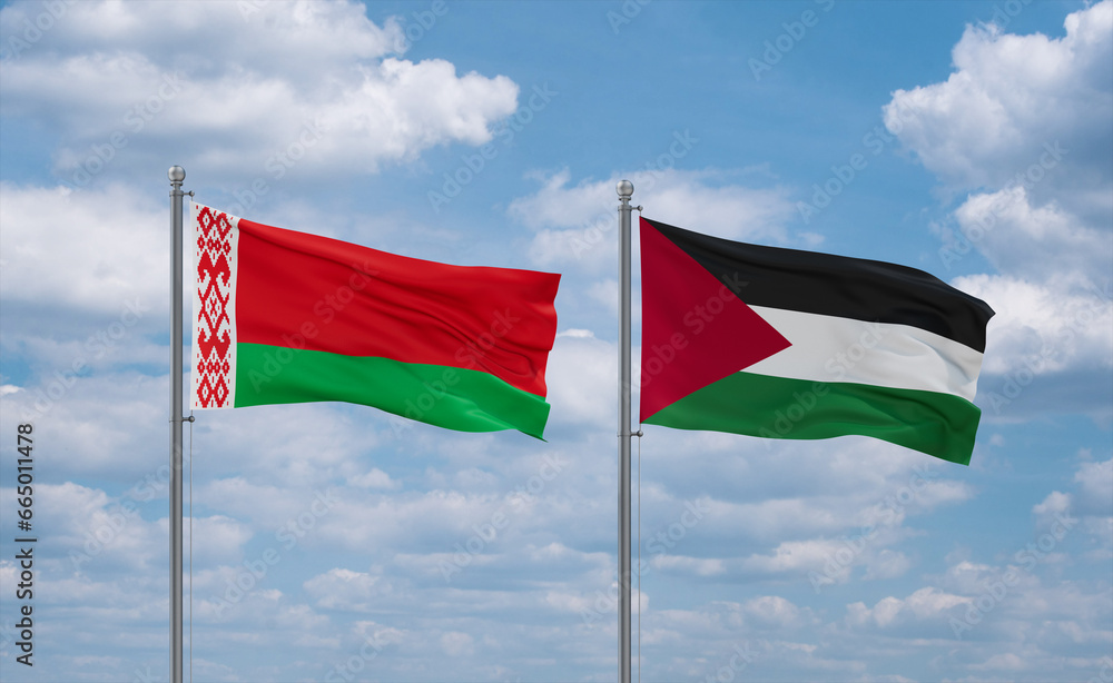 Palestine and Belarus flags, country relationship concept Palestine and Belarus flags, country relationship concept