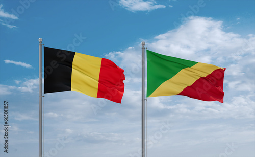 Congo and Belgium flags, country relationship concept