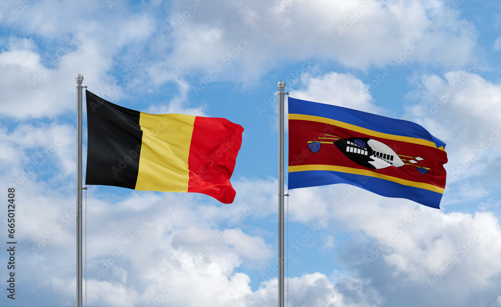 Eswatini and Belgium flags, country relationship concept Eswatini and Belgium flags, country relationship concept