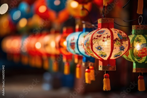 Colorful festival lanterns during the Chinese traditional holiday season. © MKhalid