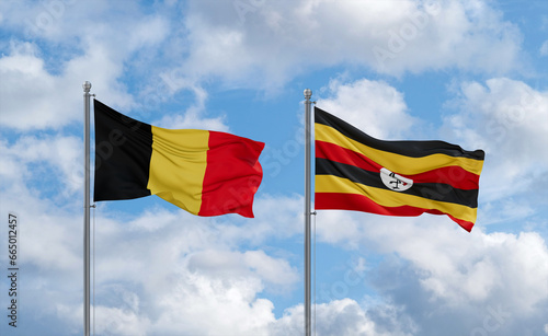 Uganda and Belgium flags, country relationship concept