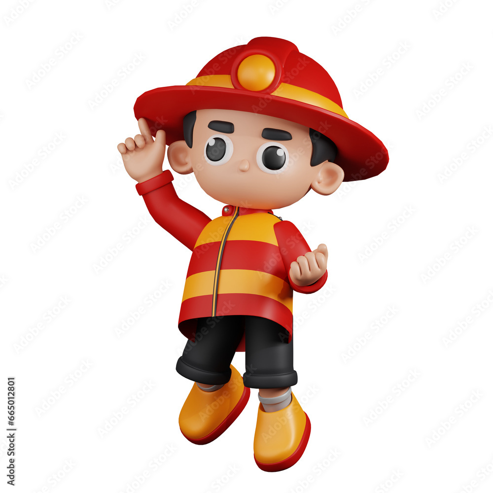 3d Character Firefighter Happy Jumping Pose Pose. 3d render isolated on transparent backdrop. 3d Character Firefighter Happy Jumping Pose Pose. 3d render isolated on transparent backdrop.