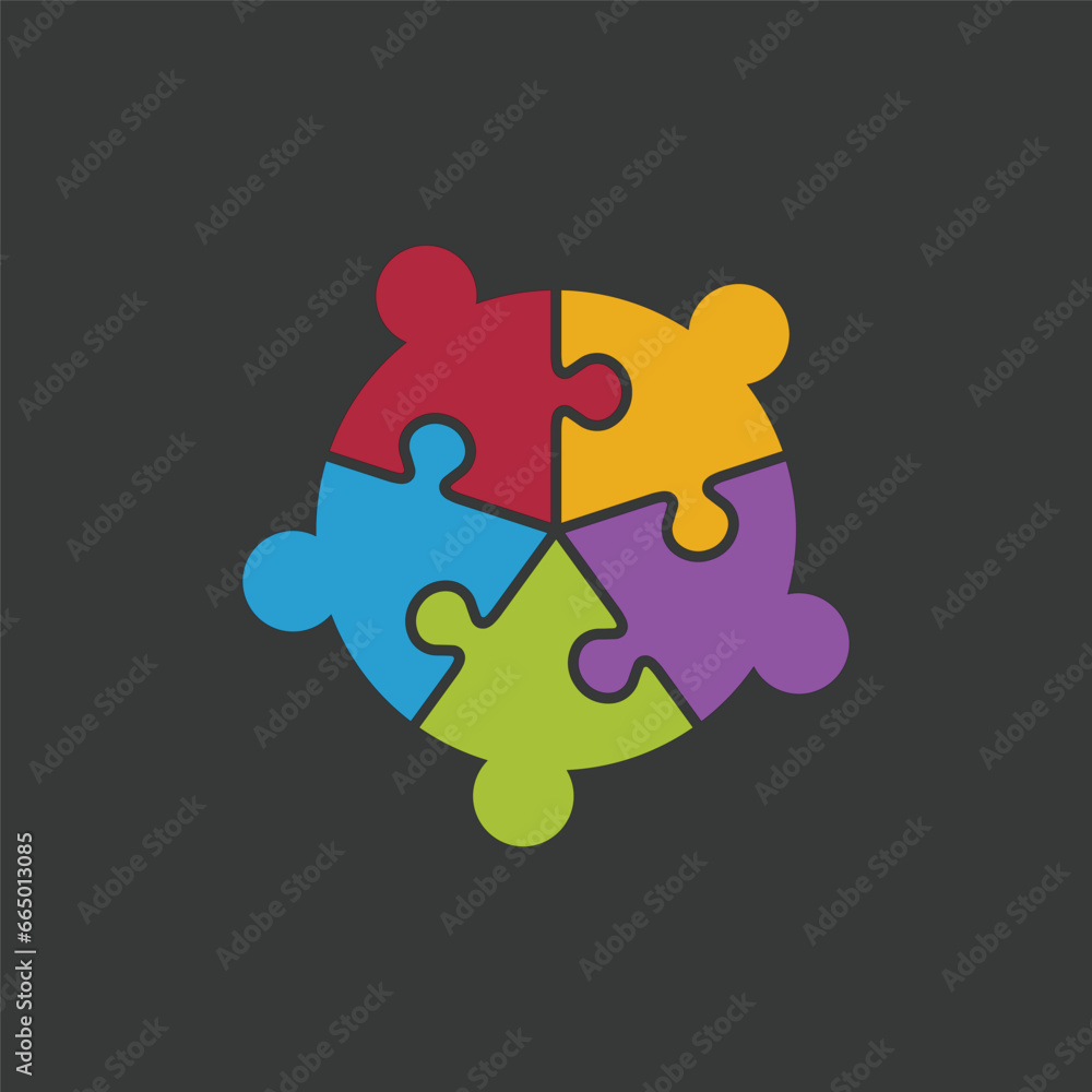 Unity in Diversity: Five Abstract People Forming a Harmonious Jigsaw Circle Unity in Diversity: Five Abstract People Forming a Harmonious Jigsaw Circle