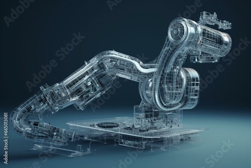 Computer-aided engineering, robotic arm, 3D render. Generative AI photo