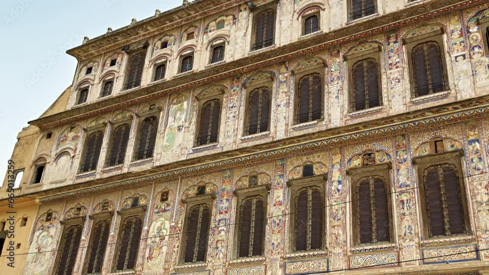 Exterior wall detail of the haveli, Mandawa, India Exterior wall detail of the haveli, Mandawa, India