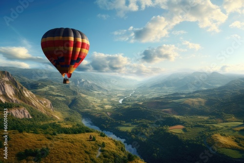 Hot Air Balloon Flying Over Valley © Ева Поликарпова