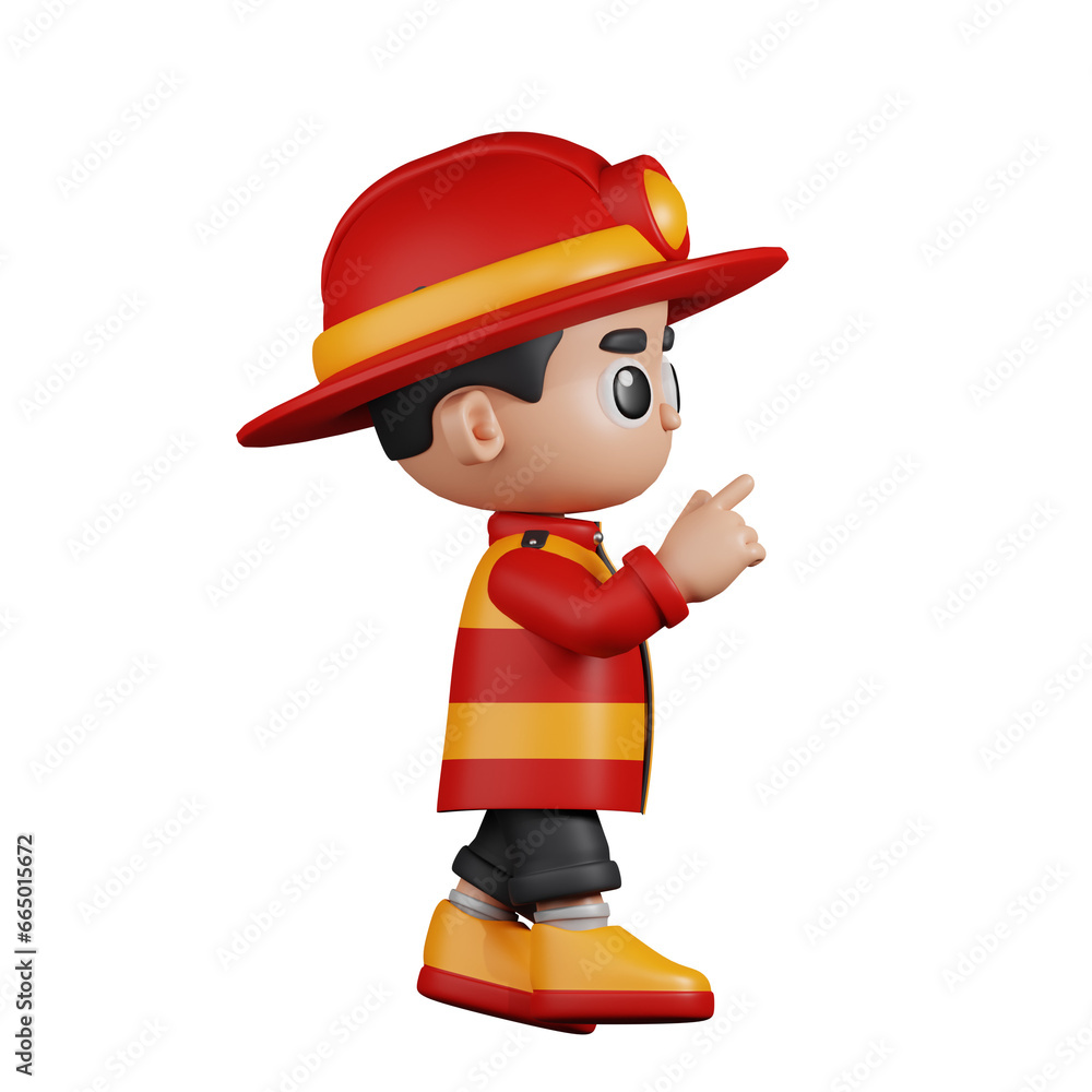 3d Character Firefighter Touch Pose. 3d render isolated on transparent backdrop. 3d Character Firefighter Touch Pose. 3d render isolated on transparent backdrop.