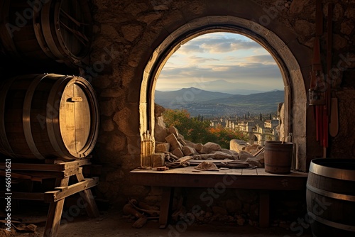 Barrel in an ancient castle beside the window. © MKhalid
