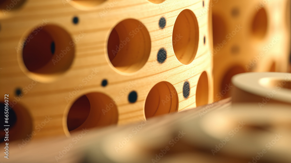Close-up shot of cheese with holes Close-up shot of cheese with holes