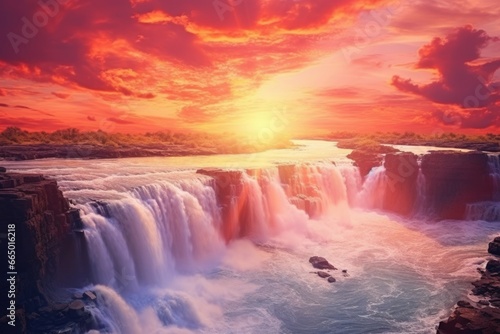 Sunset Waterfall Landscape