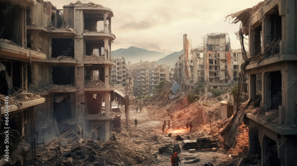 A city that has been reduced to ruins as a result of a devastating earthquake