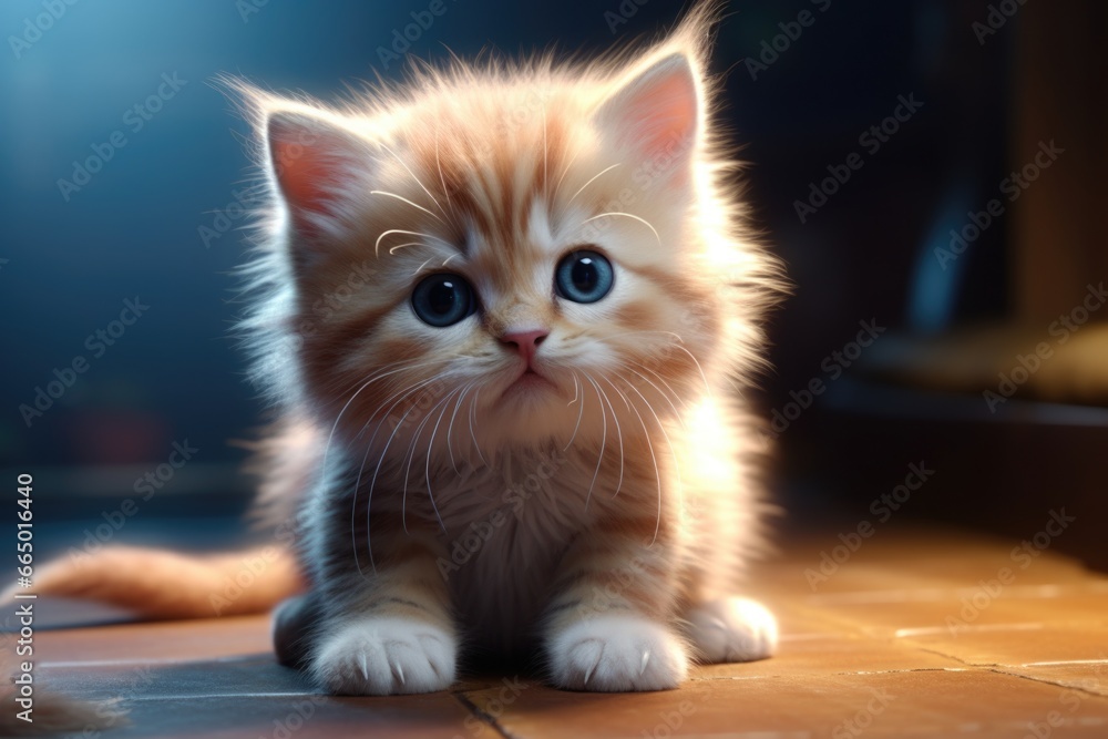 Obraz premium Small Kitten Sitting on Tile Floor
