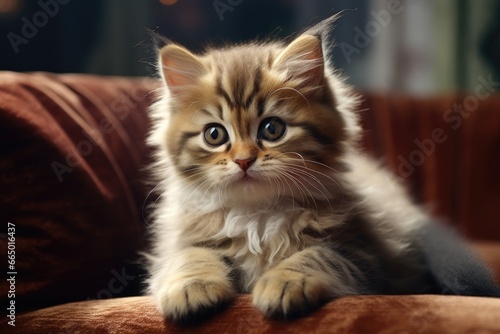 Small Kitten Sitting on Couch © Ева Поликарпова