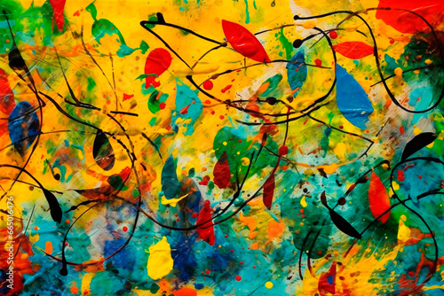 Abstract artwork, colorful painting of spots and splashes
